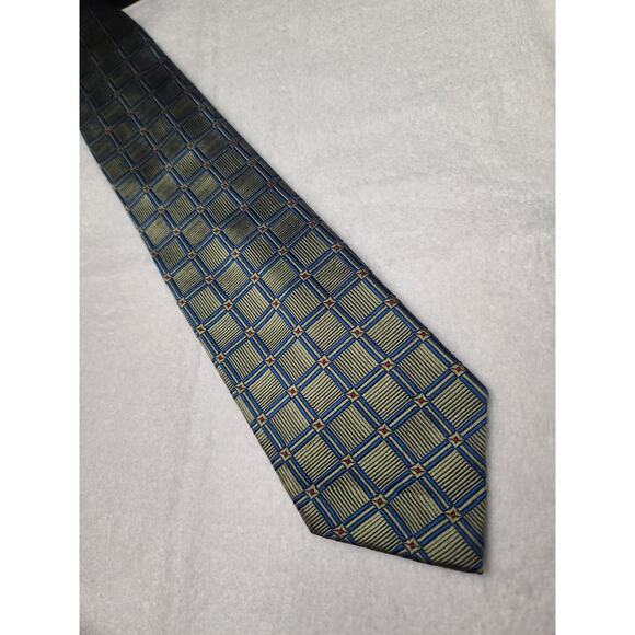Jos. A. Bank green blue square geometric silk tie - Picture 3 of 6